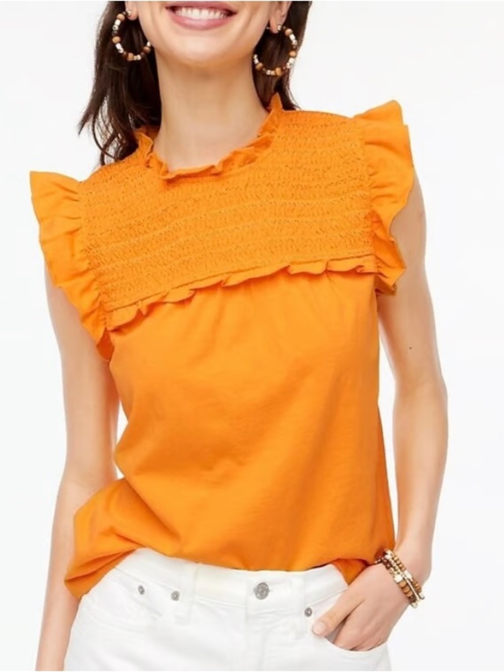 J. Crew yellow Smocked Ruffle Cap-Sleeve Top NWOT Size Large